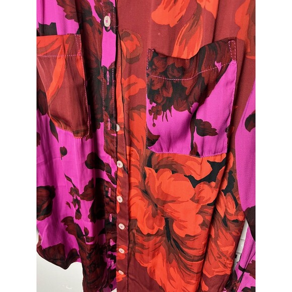 Anthropologie Shirt Womens Small Pink Red Floral Button Down Long Sleeve Blouse - Picture 2 of 7